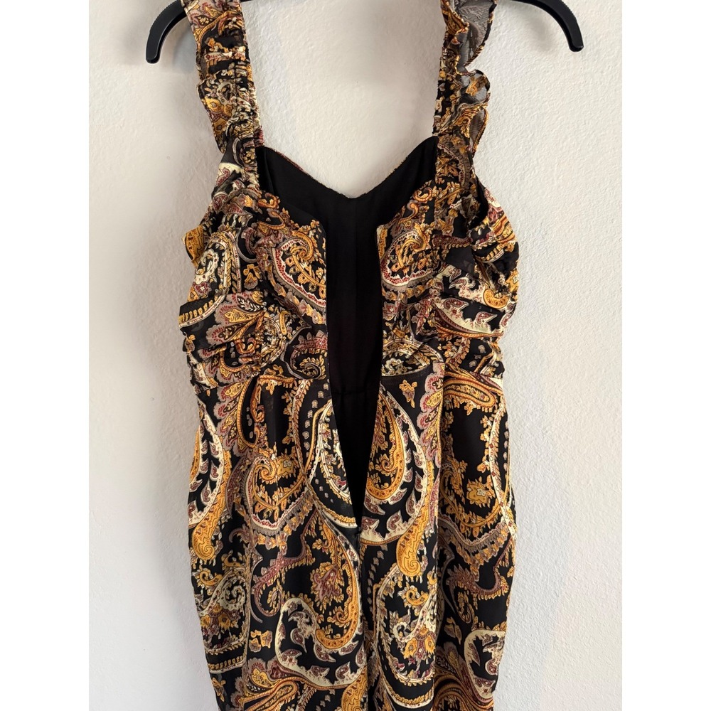 House of Harlow 1960 x REVOLVE Paisley Ruffle Wide Leg Jumpsuit Black Gold XS - Picture 7 of 11